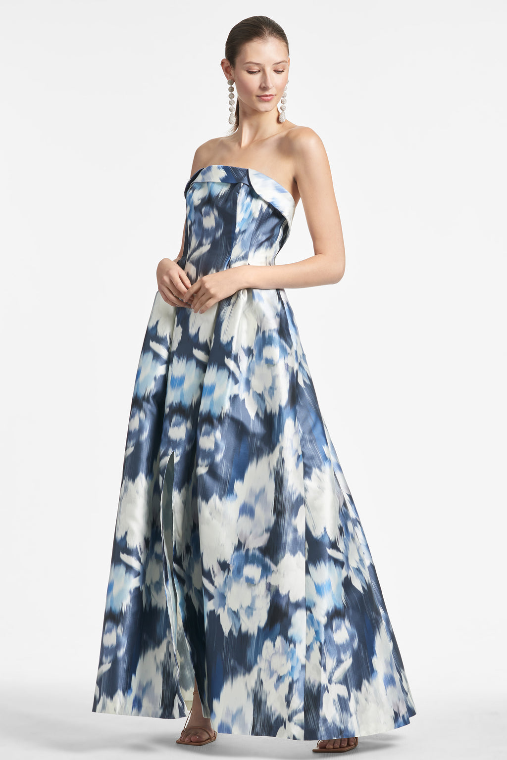 white and blue floral dress